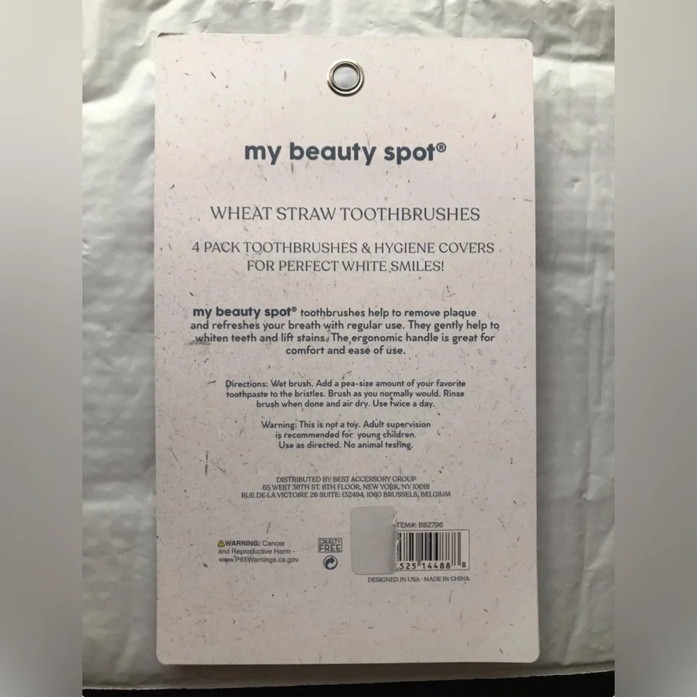 My Beauty Spot Wheat Straw Toothbrushes 4 Pack Eco Friendly BPA Free w/ Hygiene